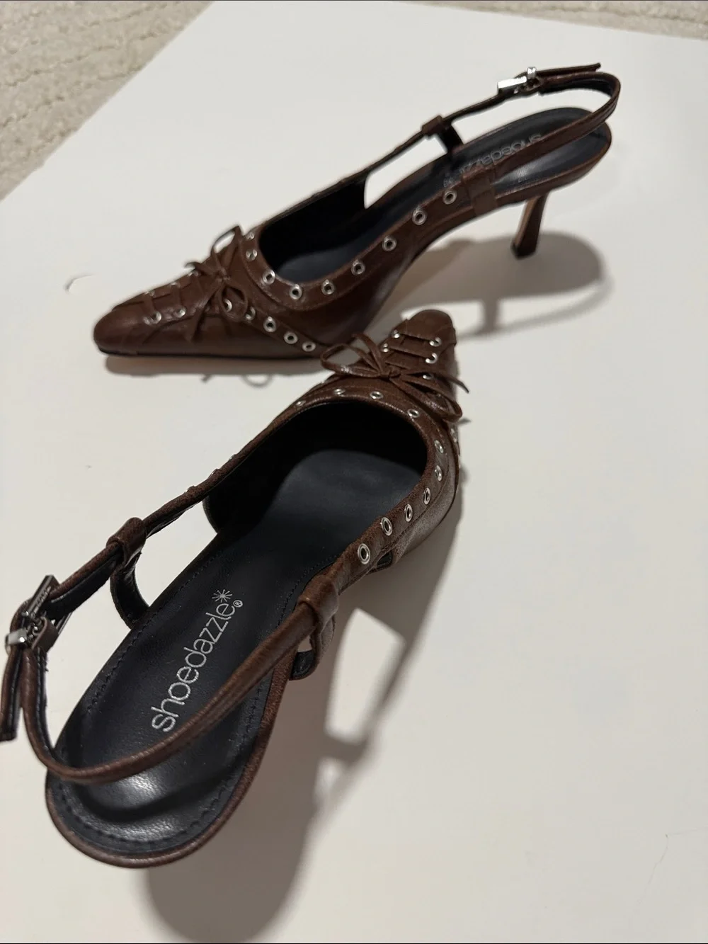Shoe Dazzle Dark Brown Lace-Up Slingback Pumps